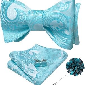 Elegant Paisley Bow Tie Set in Light Blue